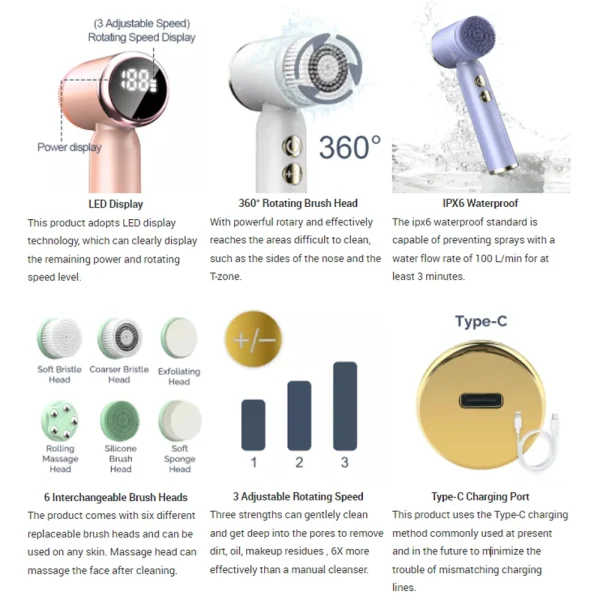 Silicone Facial Cleansing Brush Waterproof Face Cleaner - Image 4